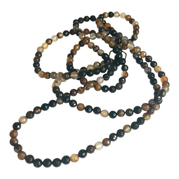 Coffee Brown Striped Agate Stone Beaded Single Strand Necklace - Picture 2 of 5